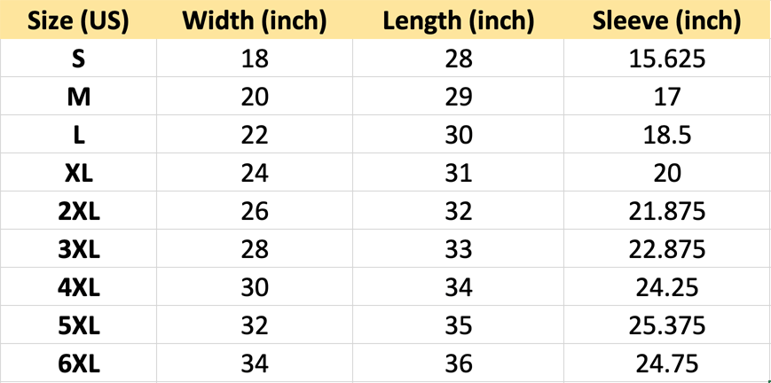 2D Size Chart - OldSchool