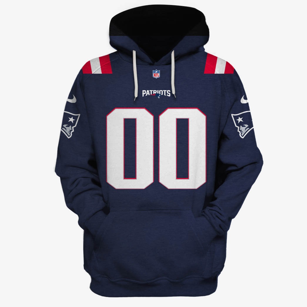 Patriots Custom Personalized Name & Number Adult Jersey Hooded Sweatshirt 