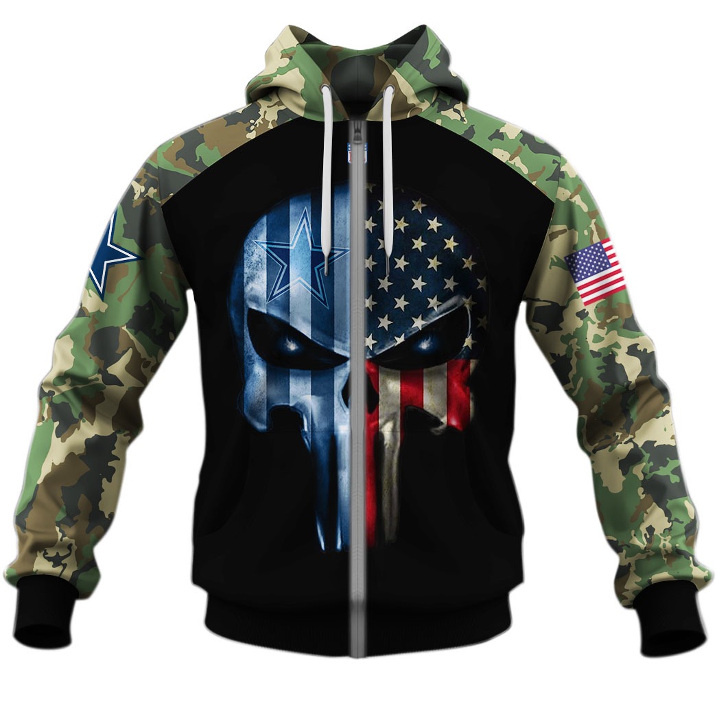 Dallas Cowboys Army Camouflage American Flag Punisher Skull