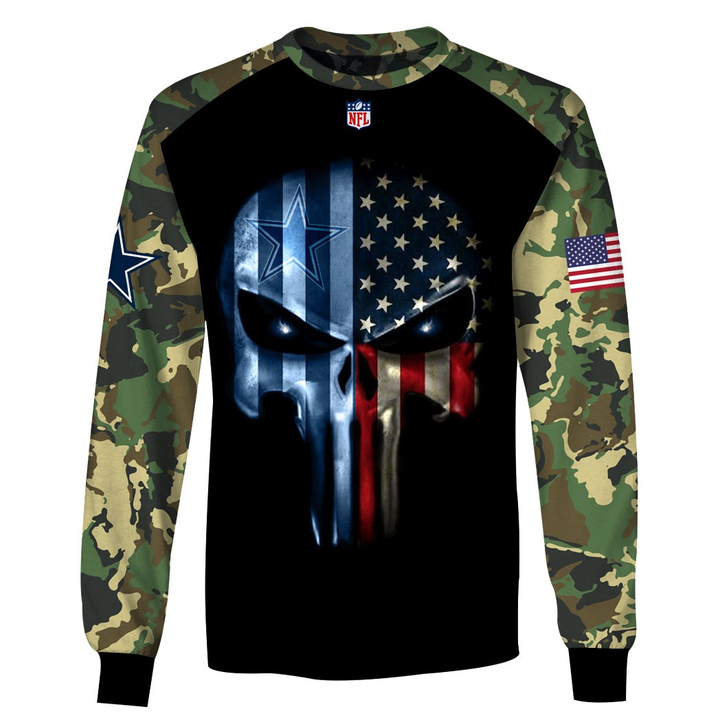 Personalized Mens Dallas Cowboys Shirt 3D Punisher Skull Camo