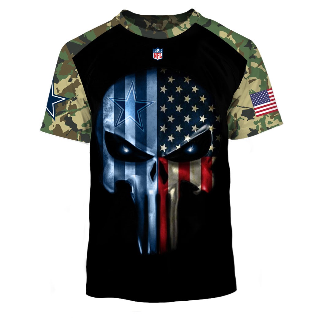 Dallas Cowboys Army Camouflage American Flag Punisher Skull, 45% OFF