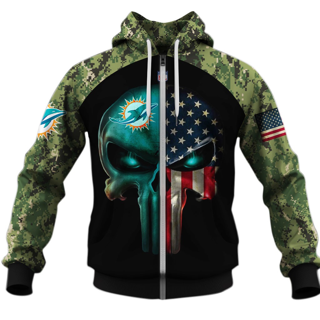 Miami Dolphins NFL Skull Funny Green Hoodie, Zip Hoodie 3D All