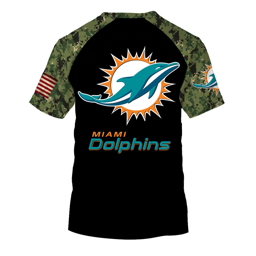 NFL Miami Dolphins Camo American Flag Hawaiian Shirt And Short