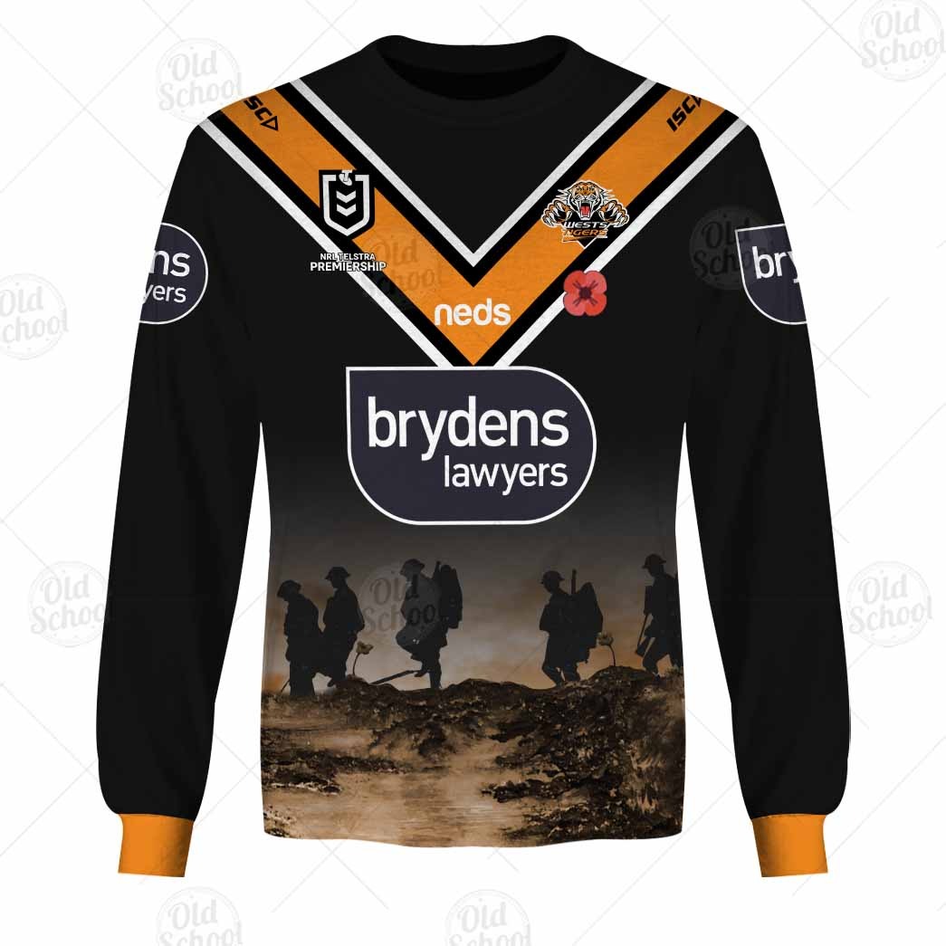 NRL Wests Tigers Custom Name Number 2023 ANZAC Day Jersey T-Shirt