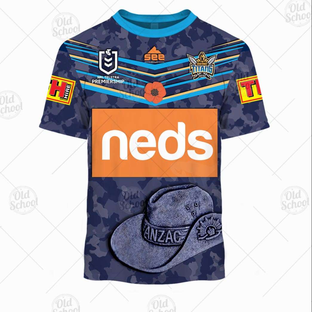 Personalise NRL Gold Coast Titans ANZAC 2020 Jersey - OldSchoolThings -  Personalize Your Own New & Retro Sports Jerseys, Hoodies, T Shirts