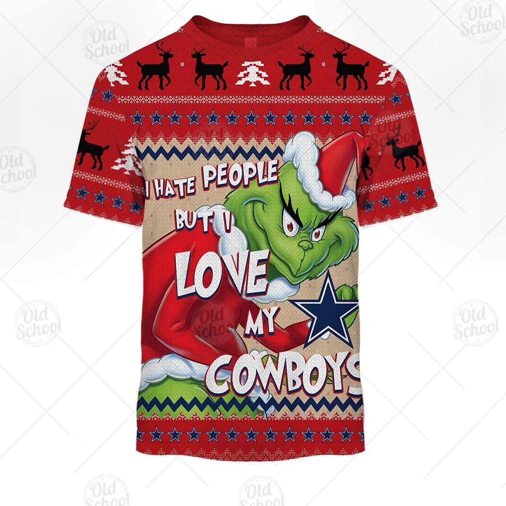 Dallas Cowboys Baby Groot And Grinch NFL Ugly Christmas Sweater - Tagotee