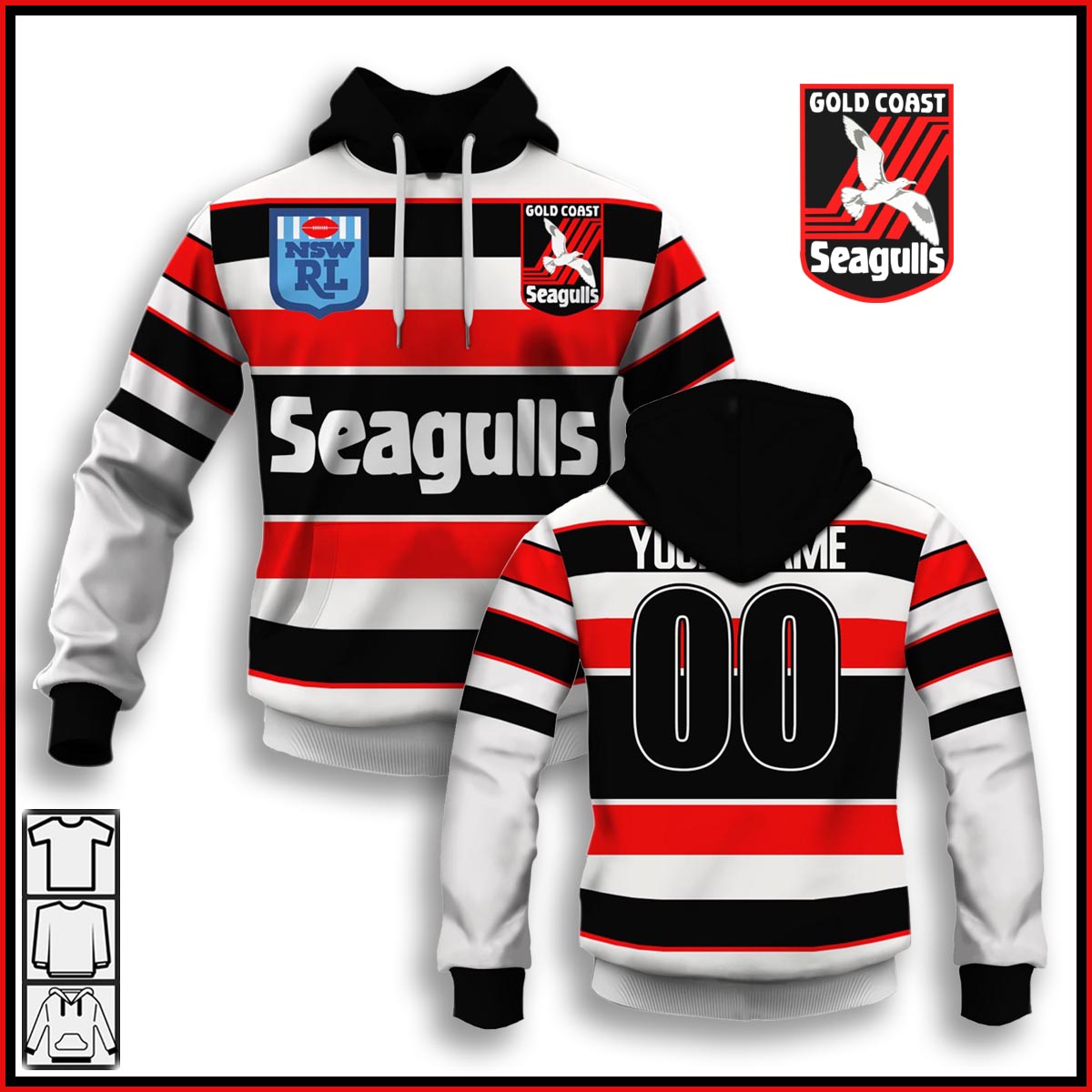 Personalized GOLD COAST SEAGULLS 90s AWAY JERSEY VINTAGE NSWRL / NRL