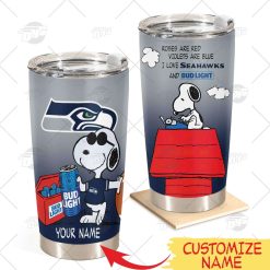 Personalized NFL Seattle Seahawks Tumbler Snoopy Bud Light Beer Lover Stainless Steel Tumbler 20oz 30oz