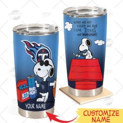 Personalized NFL Tennessee Titans Tumbler Snoopy Bud Light Beer Lover Stainless Steel Tumbler 20oz 30oz