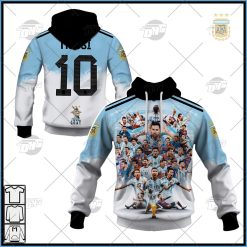 GOAT M10 Leonel Messi Argentina Jersey Celebrate Champion World Cup 2022 Jersey Hoodie Long Sleeve T-shirt